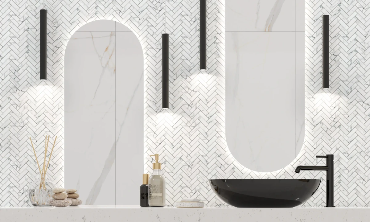 Mozaika ceramiczna mini chevron herringbone carrara matowa - szklanemozaiki.pl