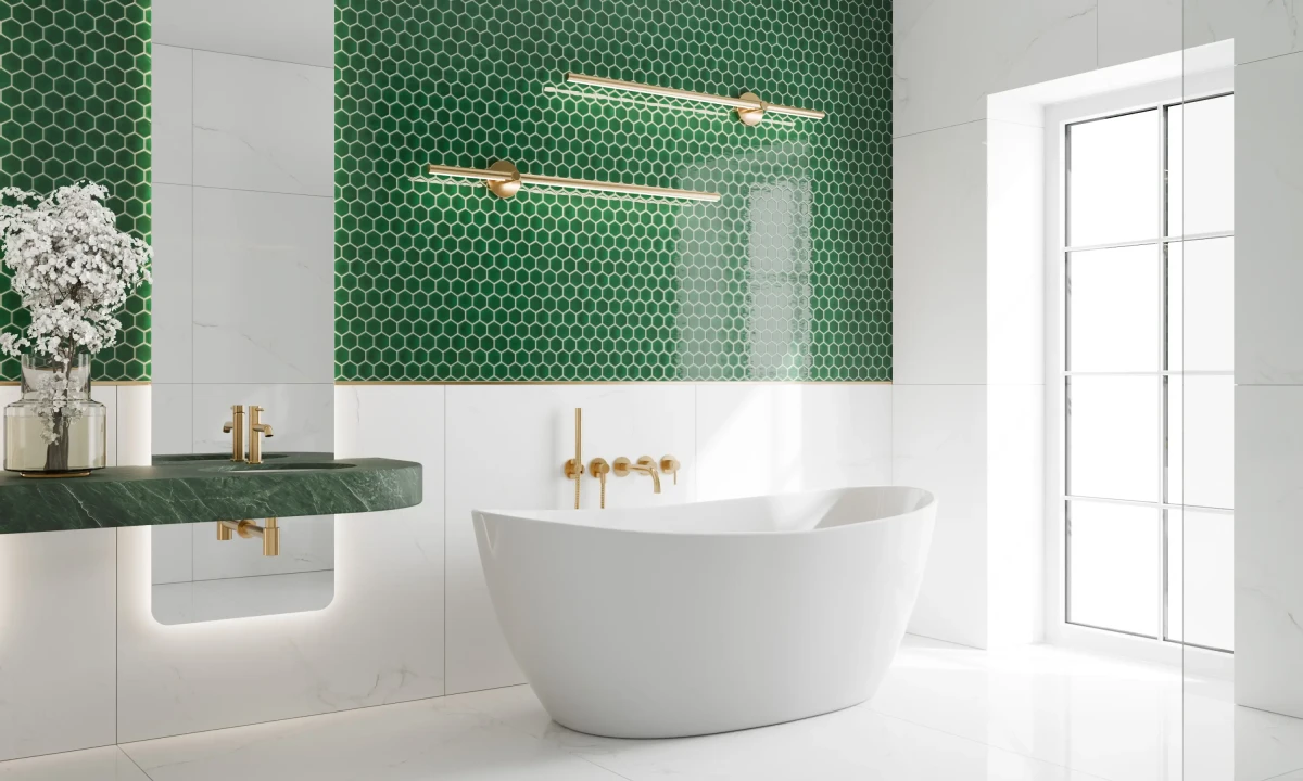 MOZAIKA CERAMICZNA HEKSAGON DEEP GREEN – dekoracyjne do wnętrz – Szklane Mozaiki