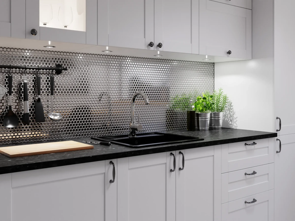 MOZAIKA CERAMICZNA PENNY DOTS SILVER CHROM METALIC – dekoracyjne do wnętrz – Szklane Mozaiki