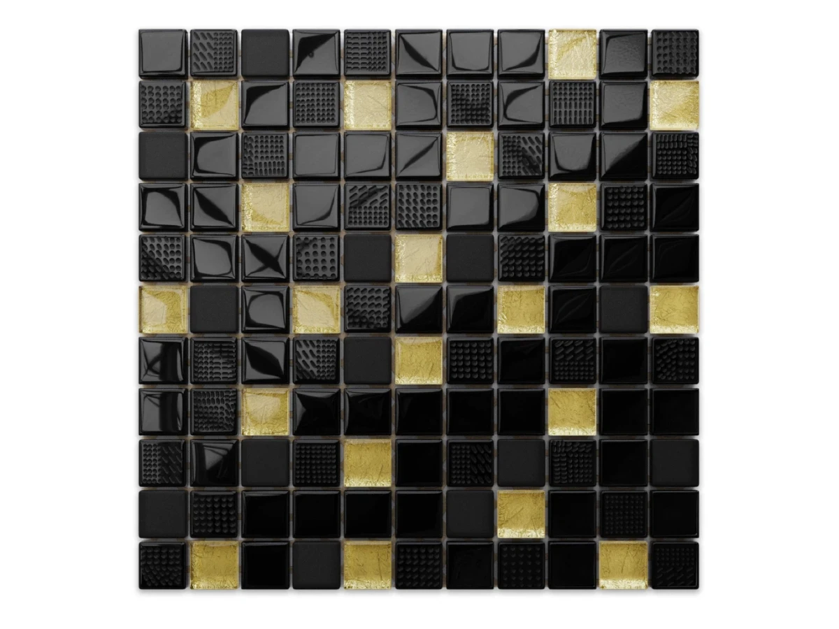 MOZAIKA SZKLANA NERO GOLDSTAR  30x30cm 6mm – dekoracyjne do wnętrz – Szklane Mozaiki