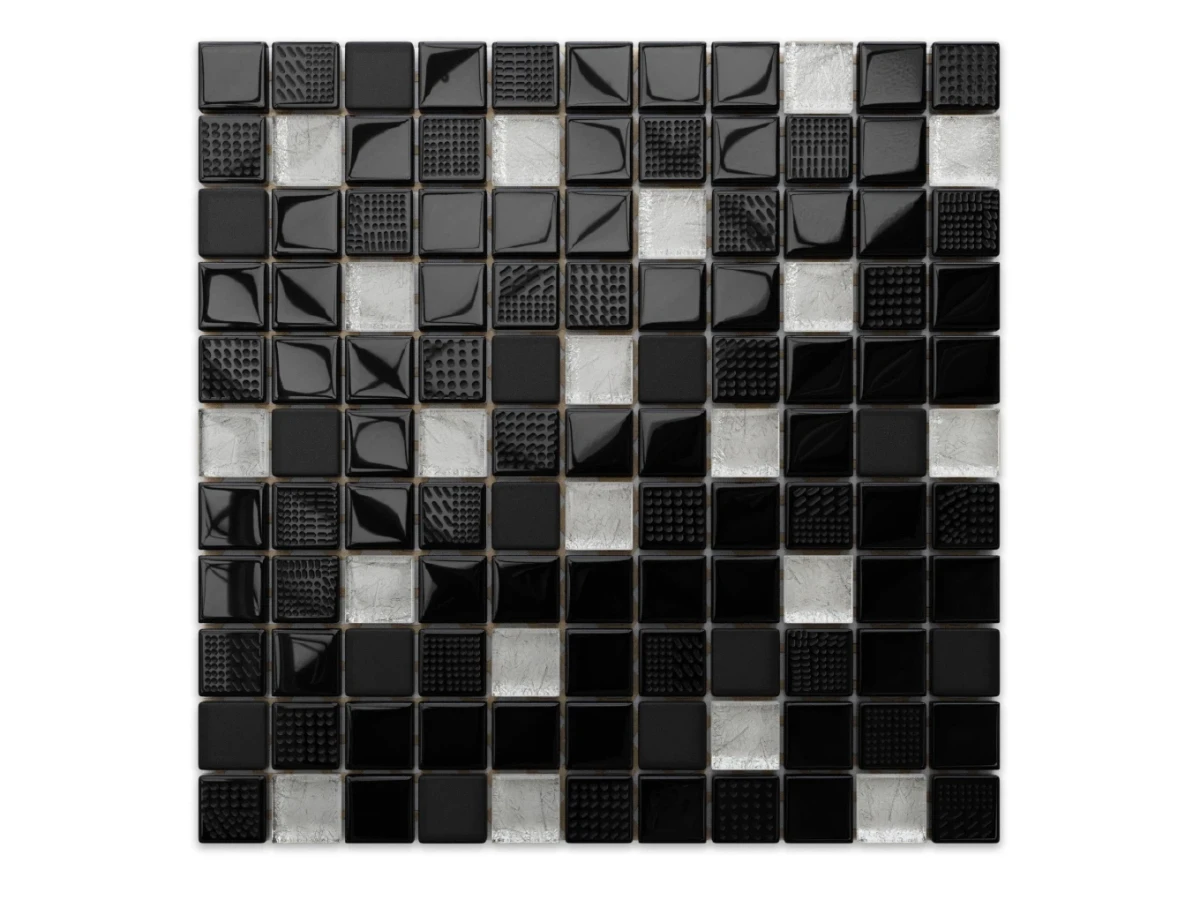MOZAIKA SZKLANA NERO SILVERSTAR  30x30cm 6mm – dekoracyjne do wnętrz – Szklane Mozaiki