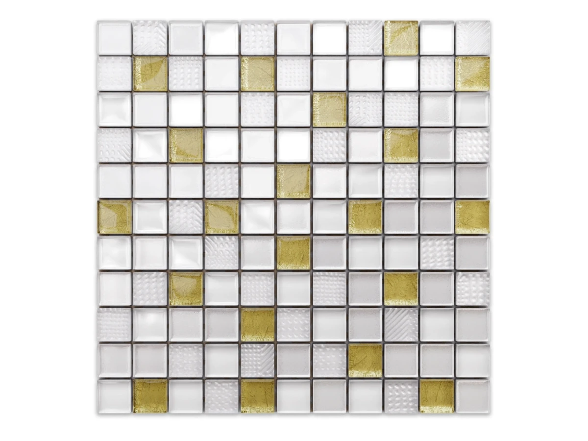 MOZAIKA SZKLANA WHITE GOLDSTAR 30x30cm 6mm – dekoracyjne do wnętrz – Szklane Mozaiki