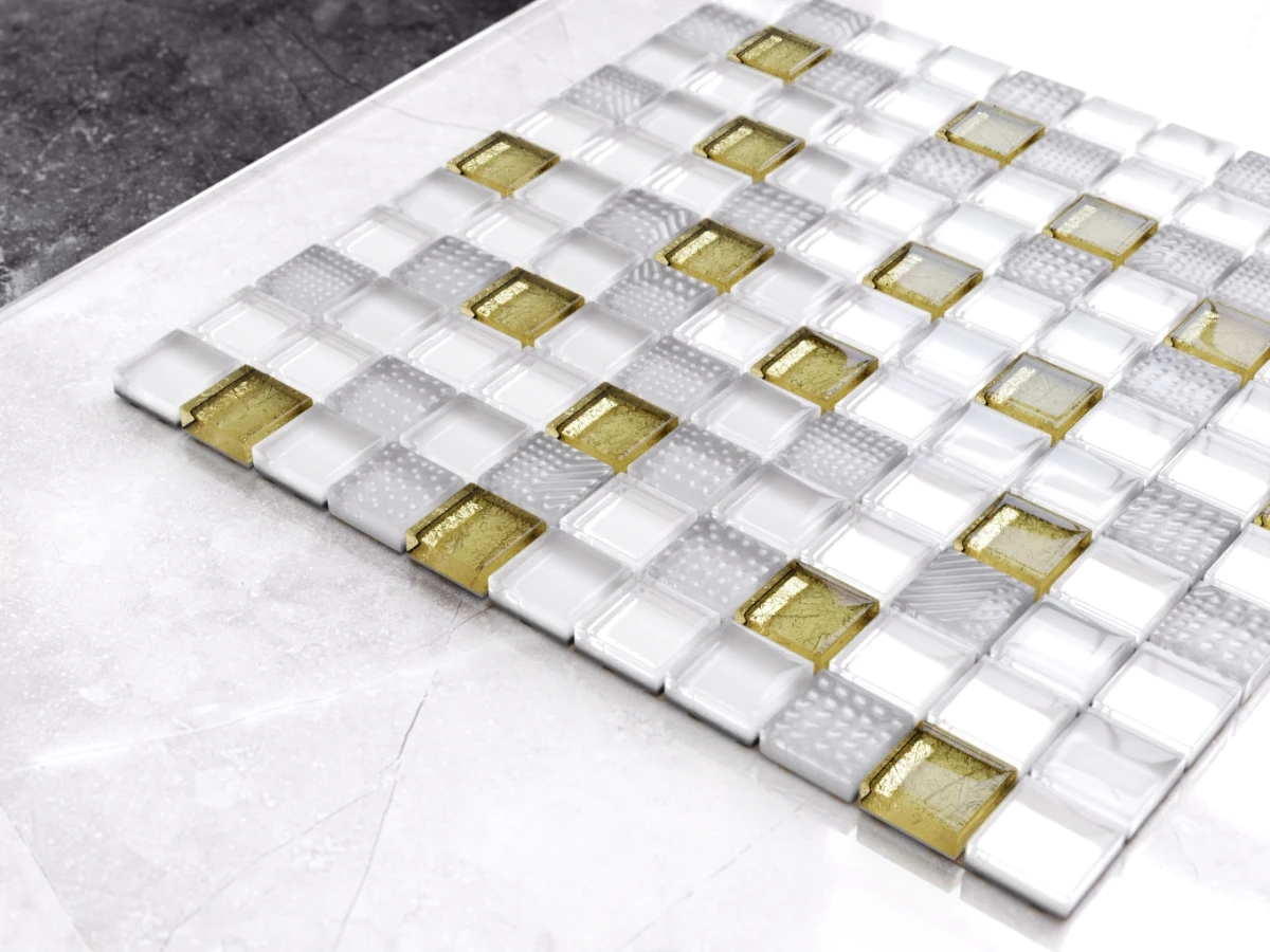 MOZAIKA SZKLANA WHITE GOLDSTAR 30x30cm 6mm – dekoracyjne do wnętrz – Szklane Mozaiki
