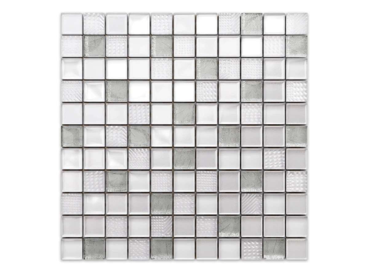 MOZAIKA SZKLANA WHITE SILVERSTAR 30x30cm 6mm – dekoracyjne do wnętrz – Szklane Mozaiki