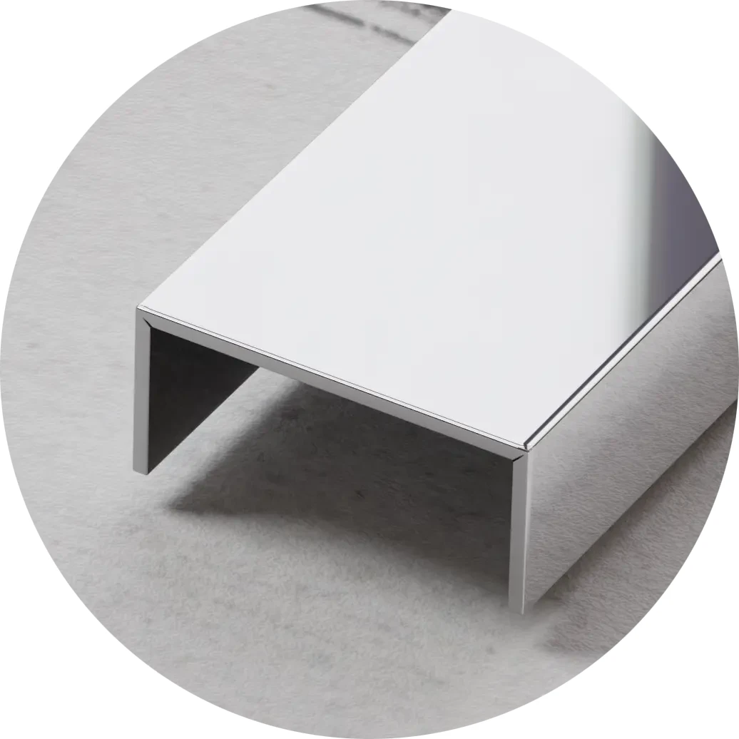 OUTLET - ZESTAW 10szt. PROFIL METALOWY REKTYFIKOWANY U (40 x 2440 mm) SREBRNY POŁYSK  – dekoracyjne do wnętrz – Szklane Mozaiki