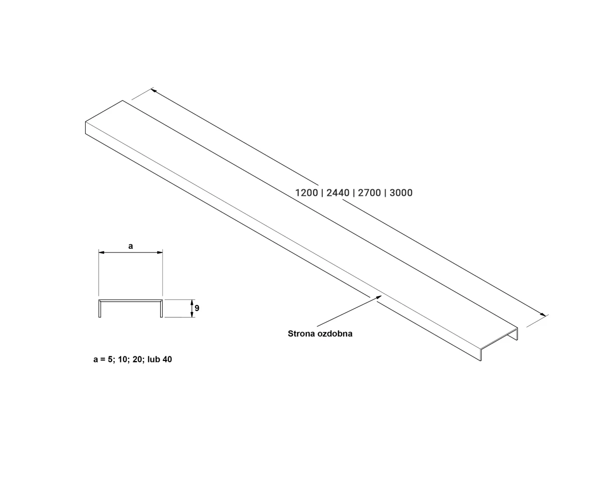 OUTLET - PROFIL METALOWY REKTYFIKOWANY U (5 x 2440mm)  ZŁOTY POŁYSK  – dekoracyjne do wnętrz – Szklane Mozaiki