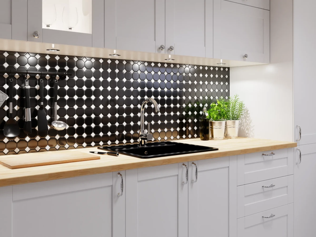 MOZAIKA CERAMICZNA OCTAGON BLACK CLASSIC MATOWA – dekoracyjne do wnętrz – Szklane Mozaiki