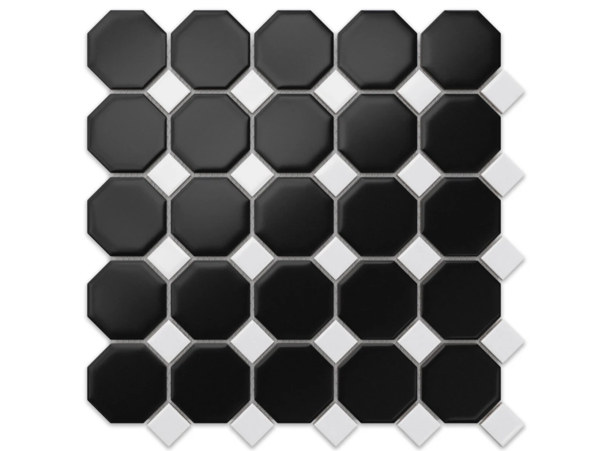 MOZAIKA CERAMICZNA OCTAGON BLACK CLASSIC MATOWA – dekoracyjne do wnętrz – Szklane Mozaiki