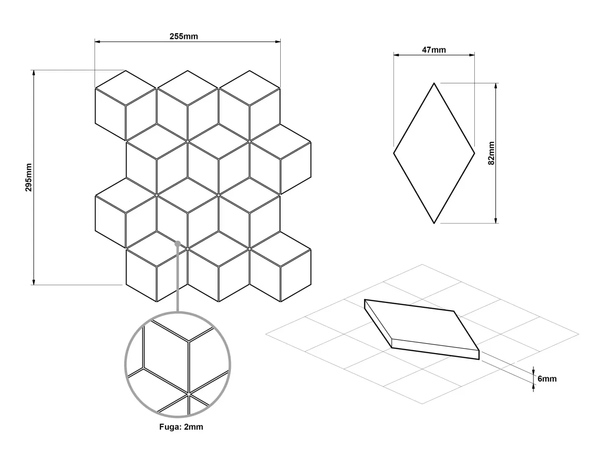 MOZAIKA CERAMICZNA DIAMOND ROMB CUBE GREY – dekoracyjne do wnętrz – Szklane Mozaiki