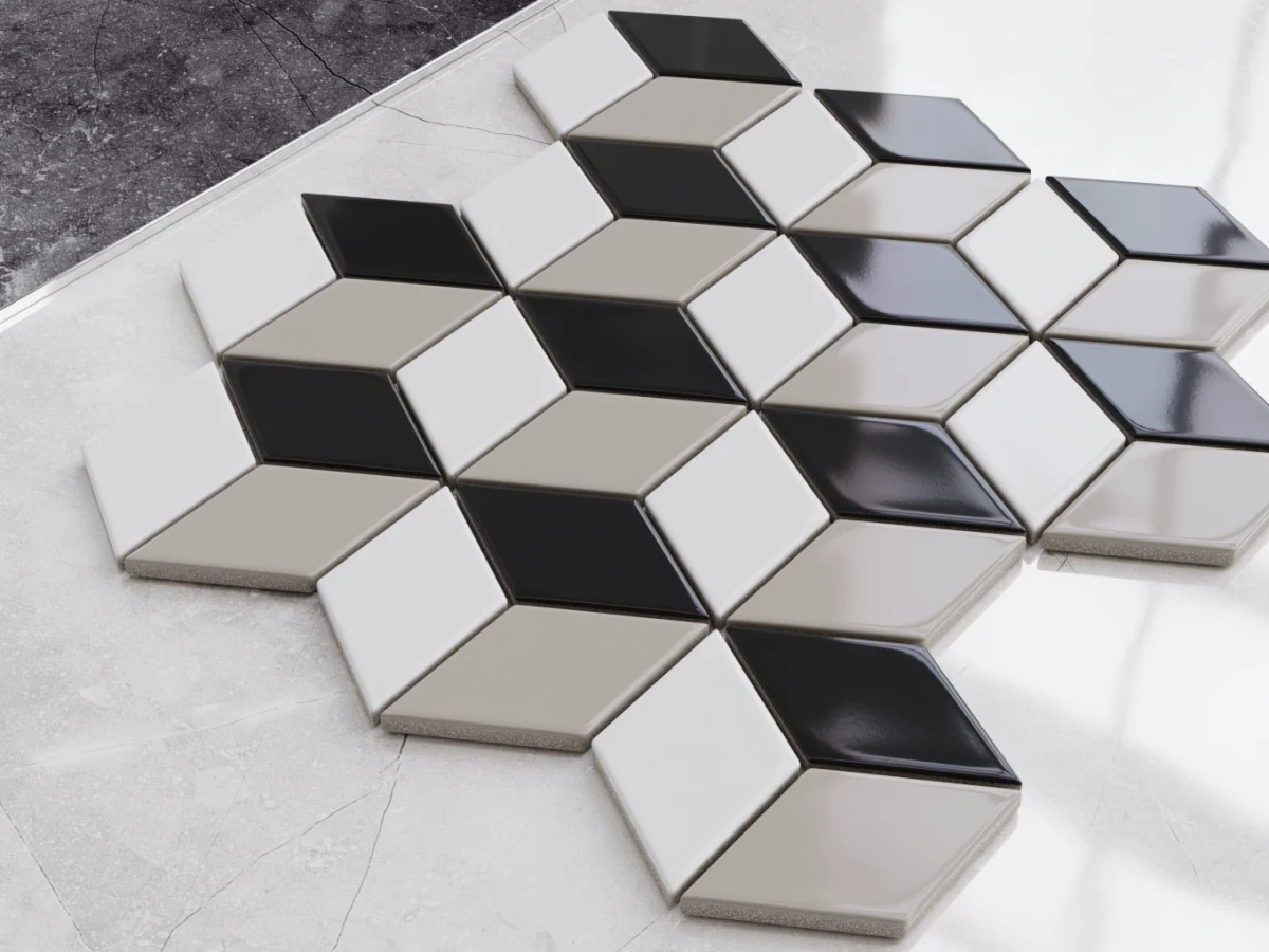 MOZAIKA CERAMICZNA DIAMOND ROMB CUBE GREY – dekoracyjne do wnętrz – Szklane Mozaiki