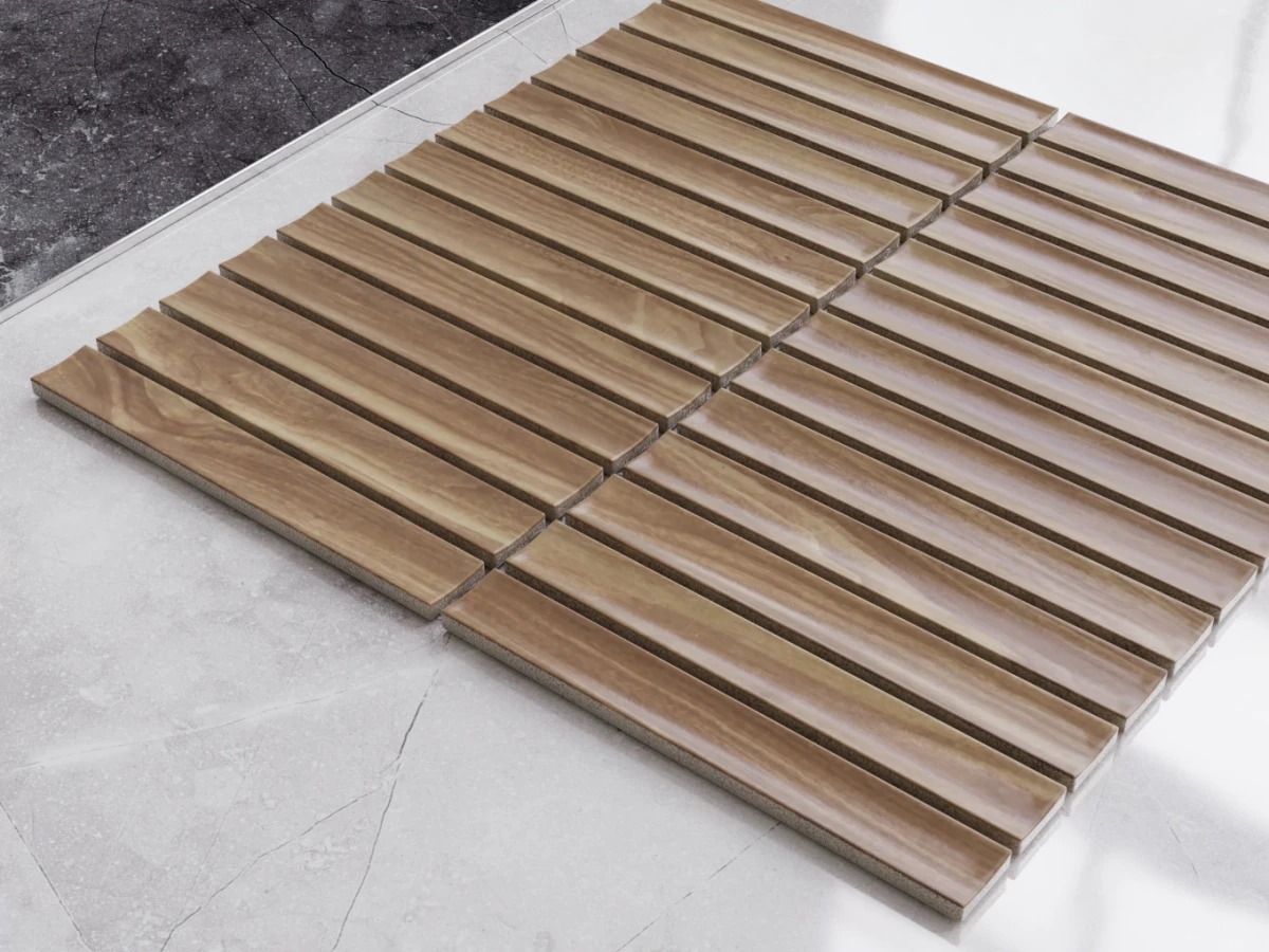 Mozaika ceramiczna drewnopodobna Piano Wood Dark 29,6×30,0 – szklanemozaiki.pl
