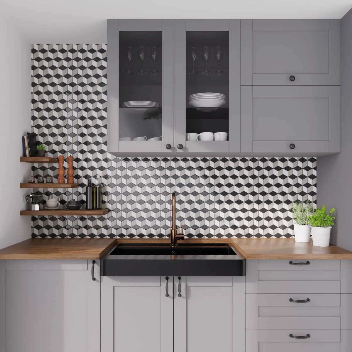 MOZAIKA CERAMICZNA DIAMOND ROMB CUBE GREY – dekoracyjne do wnętrz – Szklane Mozaiki