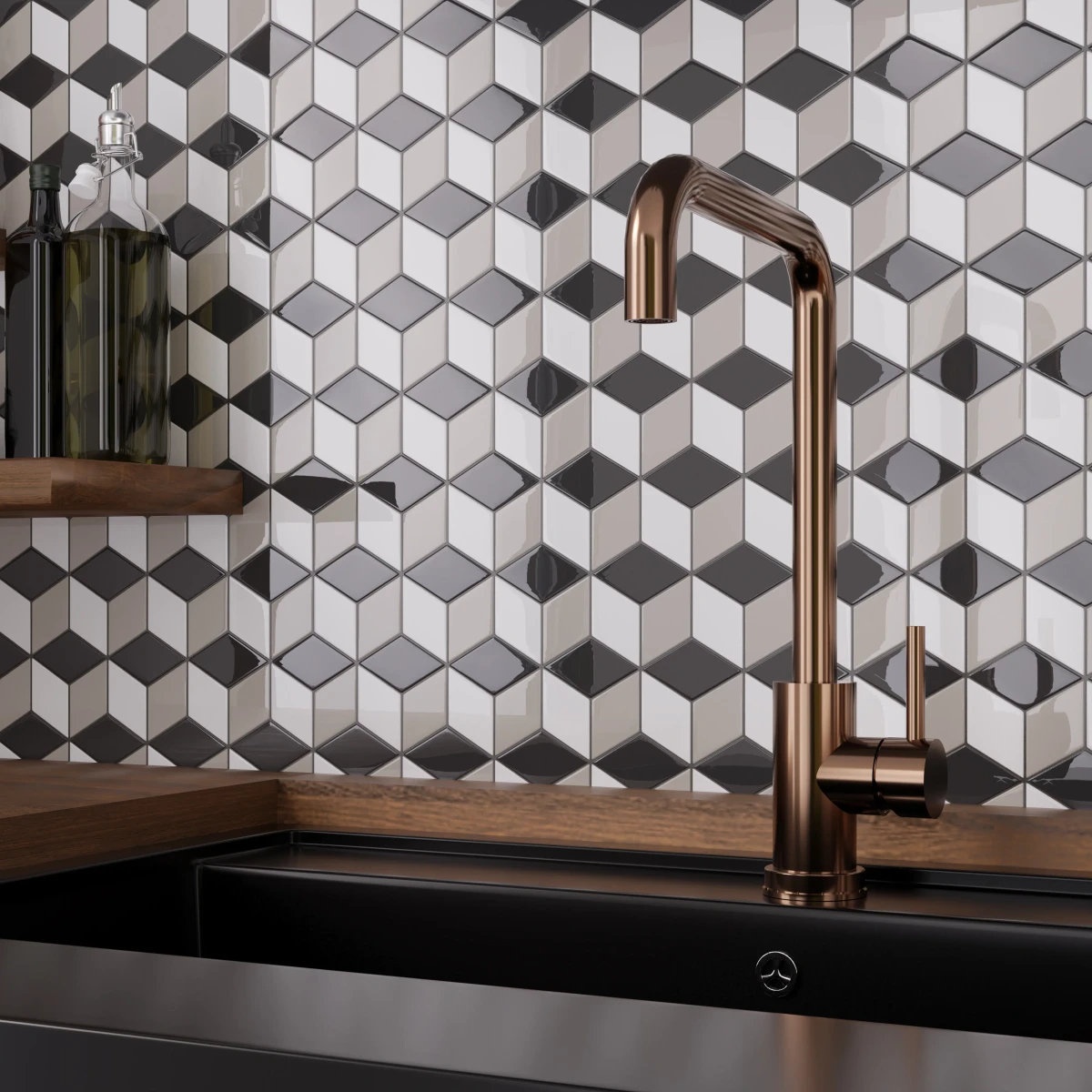 MOZAIKA CERAMICZNA DIAMOND ROMB CUBE GREY – dekoracyjne do wnętrz – Szklane Mozaiki