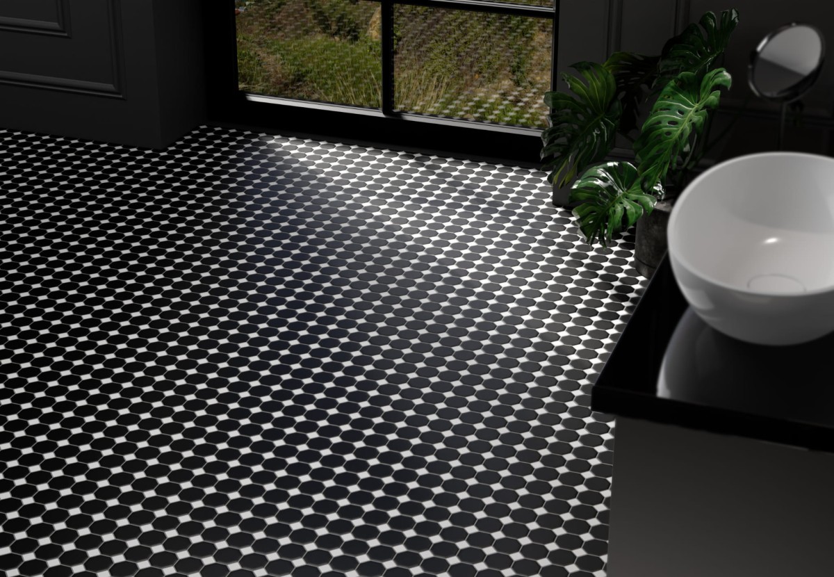MOZAIKA CERAMICZNA OCTAGON BLACK CLASSIC MATOWA – dekoracyjne do wnętrz – Szklane Mozaiki