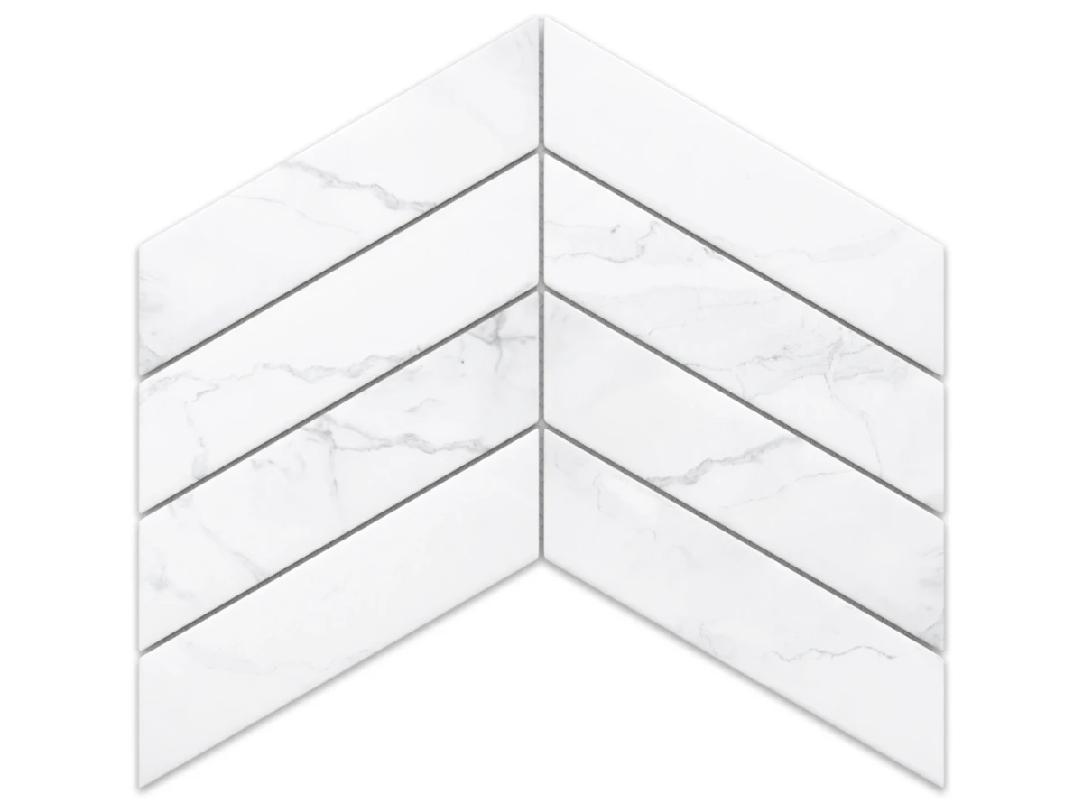 MOZAIKA CERAMICZNA BIG CHEVRON CARRARA MATOWA – dekoracyjne do wnętrz – Szklane Mozaiki
