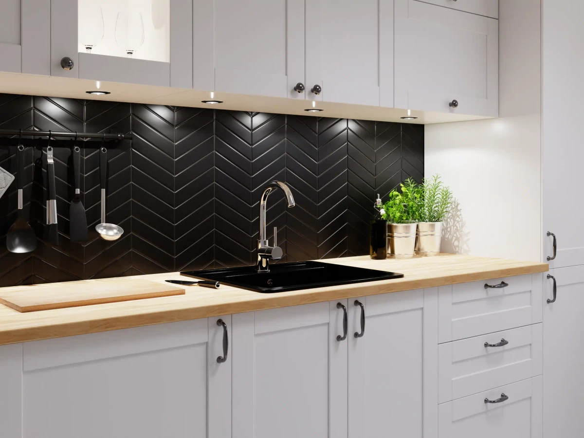 MOZAIKA CERAMICZNA BIG CHEVRON BLACK MATOWA  – dekoracyjne do wnętrz – Szklane Mozaiki