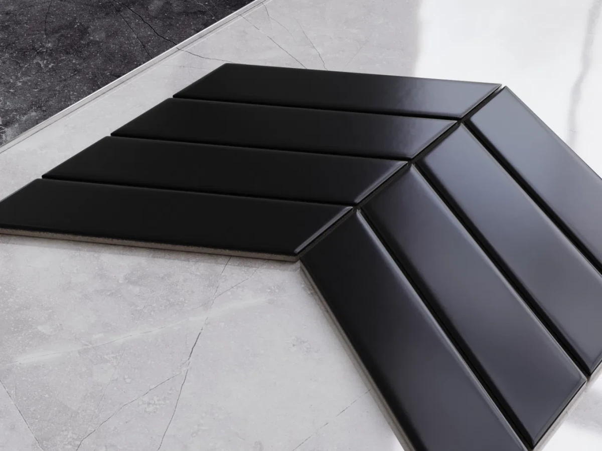 MOZAIKA CERAMICZNA BIG CHEVRON BLACK MATOWA  – dekoracyjne do wnętrz – Szklane Mozaiki