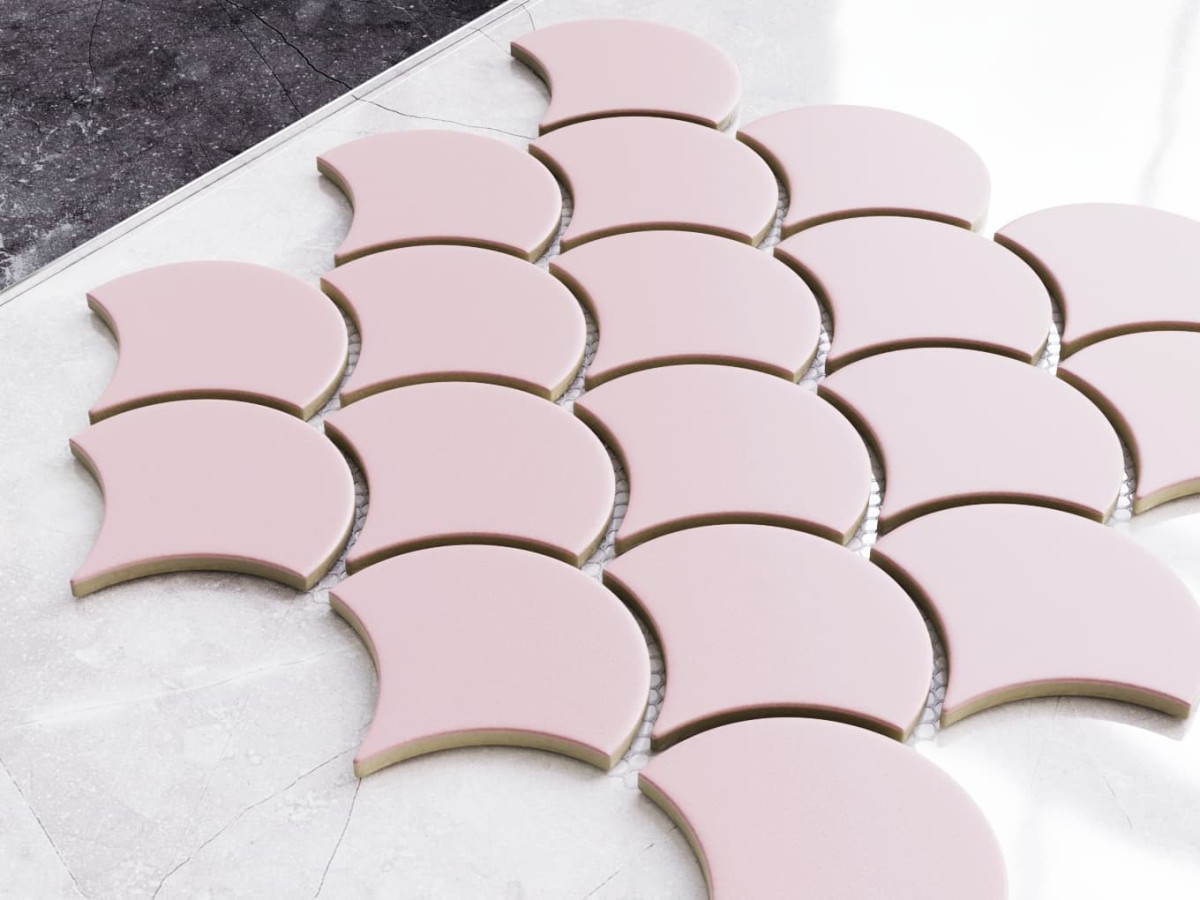 MOZAIKA CERAMICZNA FISH SCALE POWDER PINK ROSE – dekoracyjne do wnętrz – Szklane Mozaiki