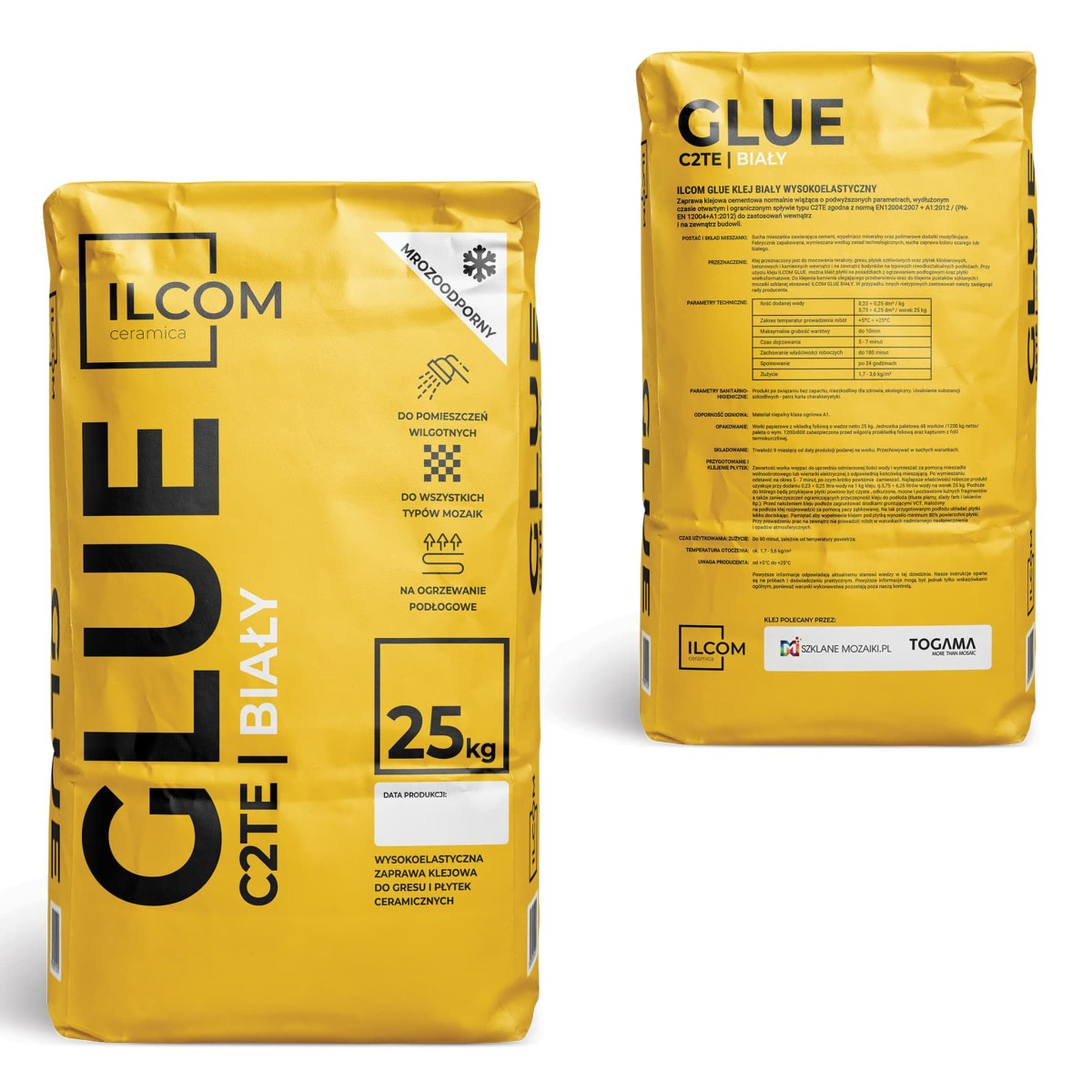 KLEJ DO MOZAIK ILCOM GLUE BIAŁY C2TE 25KG – dekoracyjne do wnętrz – Szklane Mozaiki