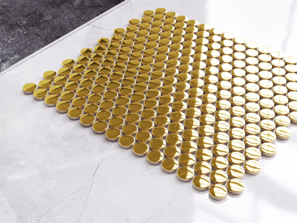 MOZAIKA CERAMICZNA PENNY DOTS ZŁOTA GOLD – dekoracyjne do wnętrz – Szklane Mozaiki