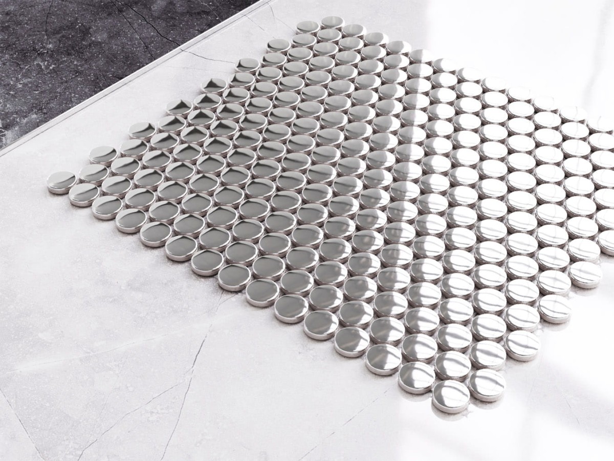 MOZAIKA CERAMICZNA PENNY DOTS SILVER CHROM METALIC – dekoracyjne do wnętrz – Szklane Mozaiki