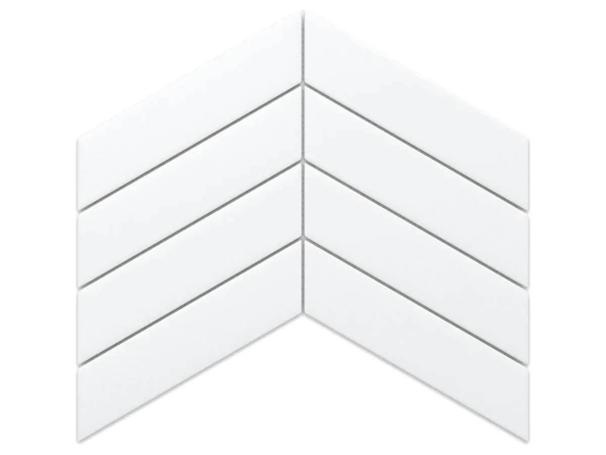 MOZAIKA CERAMICZNA BIG CHEVRON WHITE MATOWA – dekoracyjne do wnętrz – Szklane Mozaiki