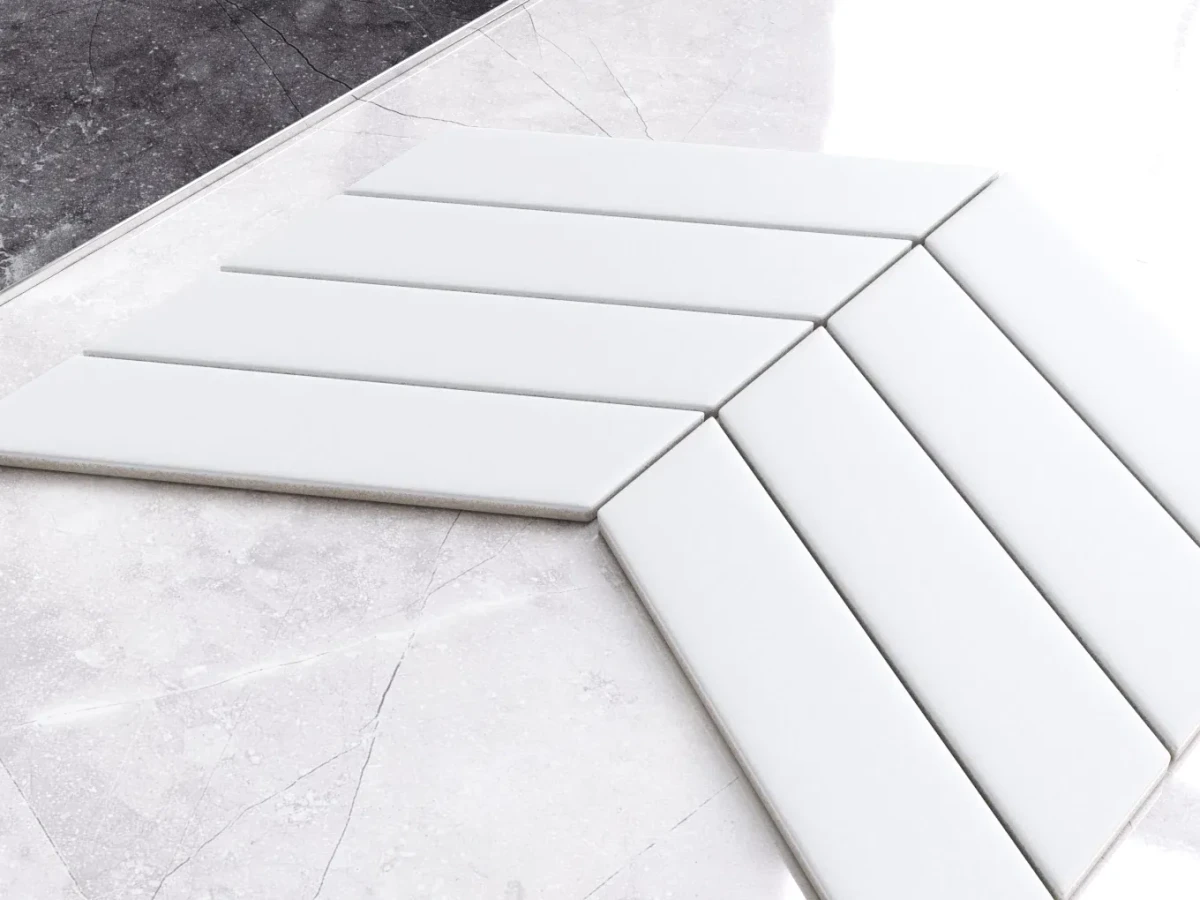 MOZAIKA CERAMICZNA BIG CHEVRON WHITE MATOWA – dekoracyjne do wnętrz – Szklane Mozaiki