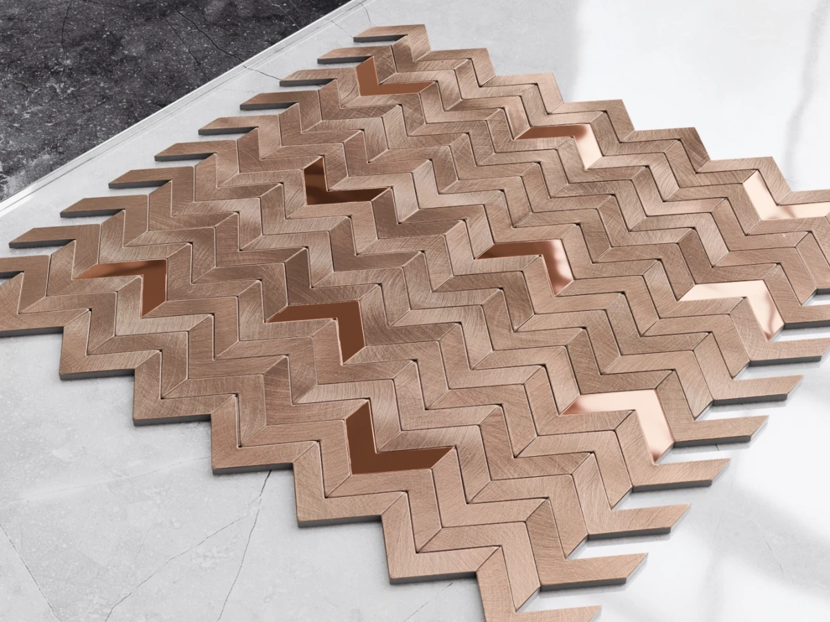MOZAIKA METALIZOWANA ALU MINI CHEVRON COPPER BRUSH – dekoracyjne do wnętrz – Szklane Mozaiki