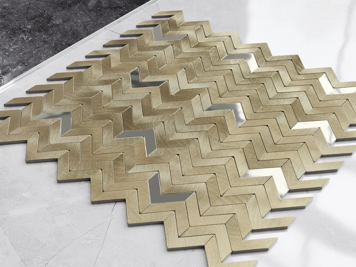 MOZAIKA METALIZOWANA ALU MINI CHEVRON GOLD BRUSH – dekoracyjne do wnętrz – Szklane Mozaiki