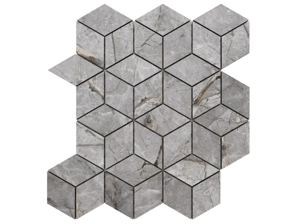MOZAIKA GRESOWA DIAMOND ROMB LUX GREY CARVING – dekoracyjne do wnętrz – Szklane Mozaiki