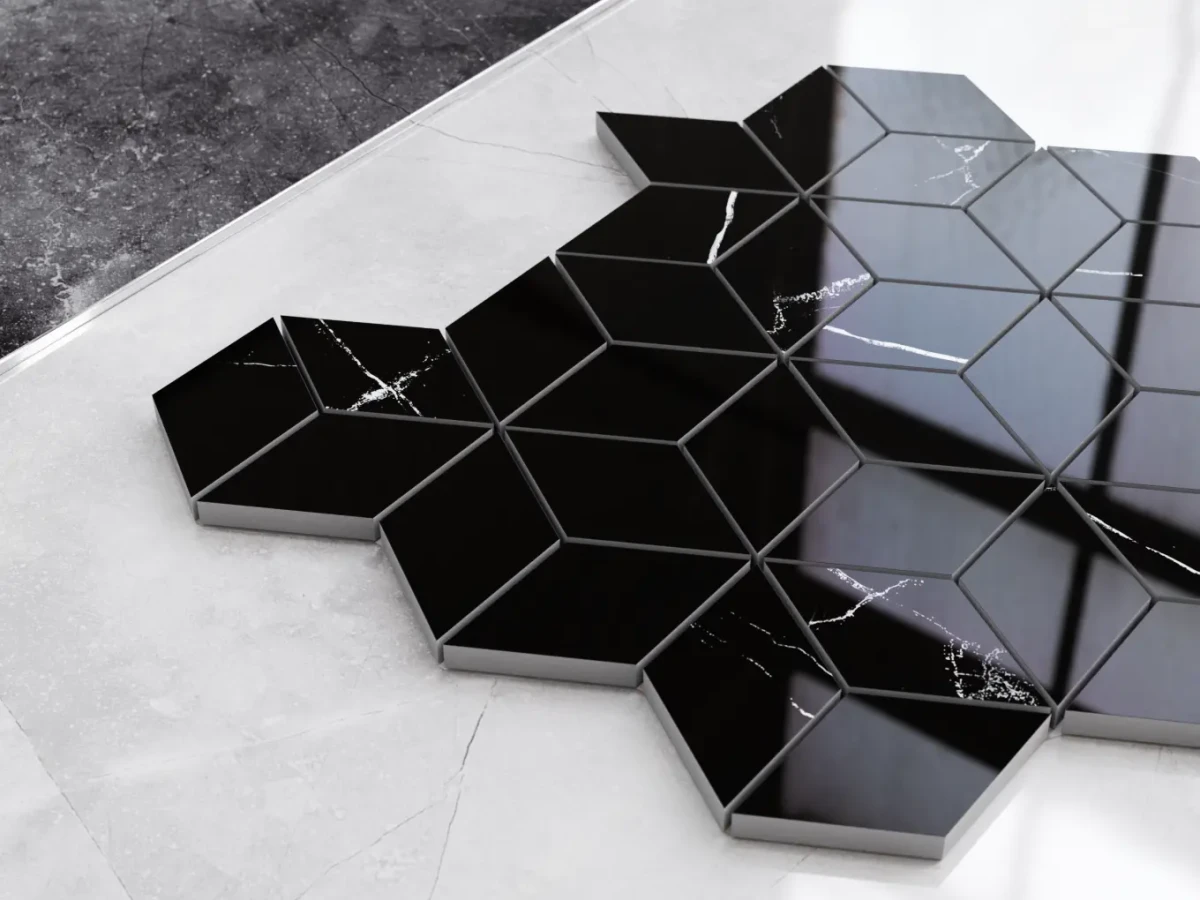 MOZAIKA GRESOWA DIAMOND ROMB SETINA MAWROS BLACK – dekoracyjne do wnętrz – Szklane Mozaiki