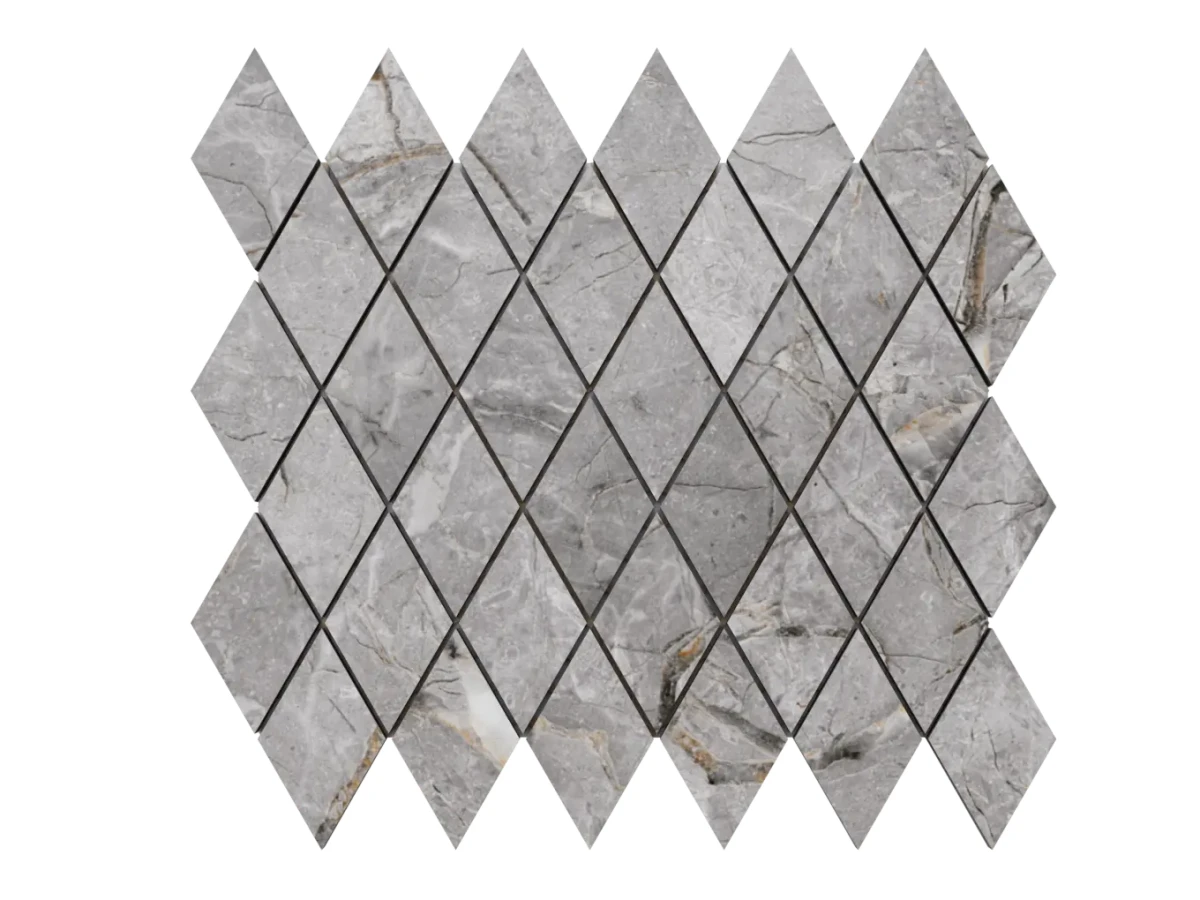 MOZAIKA GRESOWA KARO ROMB LUX GREY  CARVING – dekoracyjne do wnętrz – Szklane Mozaiki