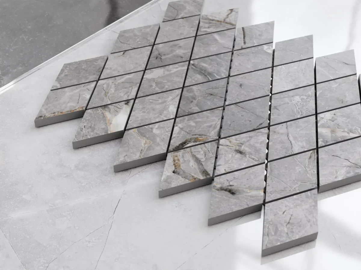 MOZAIKA GRESOWA KARO ROMB LUX GREY  CARVING – dekoracyjne do wnętrz – Szklane Mozaiki