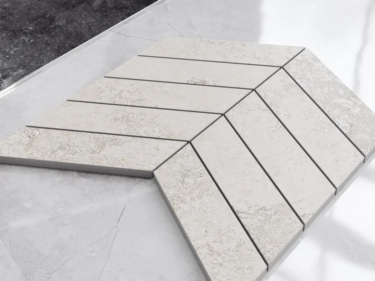 MOZAIKA GRESOWA CHEVRON JODEŁKA ARIA NATURAL – dekoracyjne do wnętrz – Szklane Mozaiki