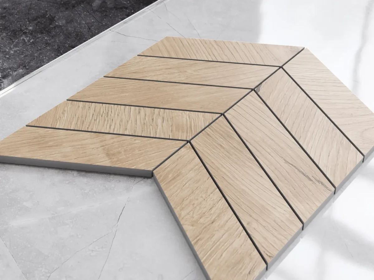MOZAIKA GRESOWA CHEVRON JODEŁKA BRAVE BEIGE MATOWA – dekoracyjne do wnętrz – Szklane Mozaiki