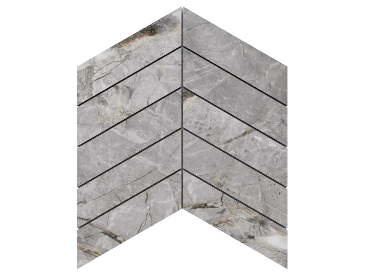 MOZAIKA GRESOWA CHEVRON JODEŁKA LUX GREY CARVING – dekoracyjne do wnętrz – Szklane Mozaiki