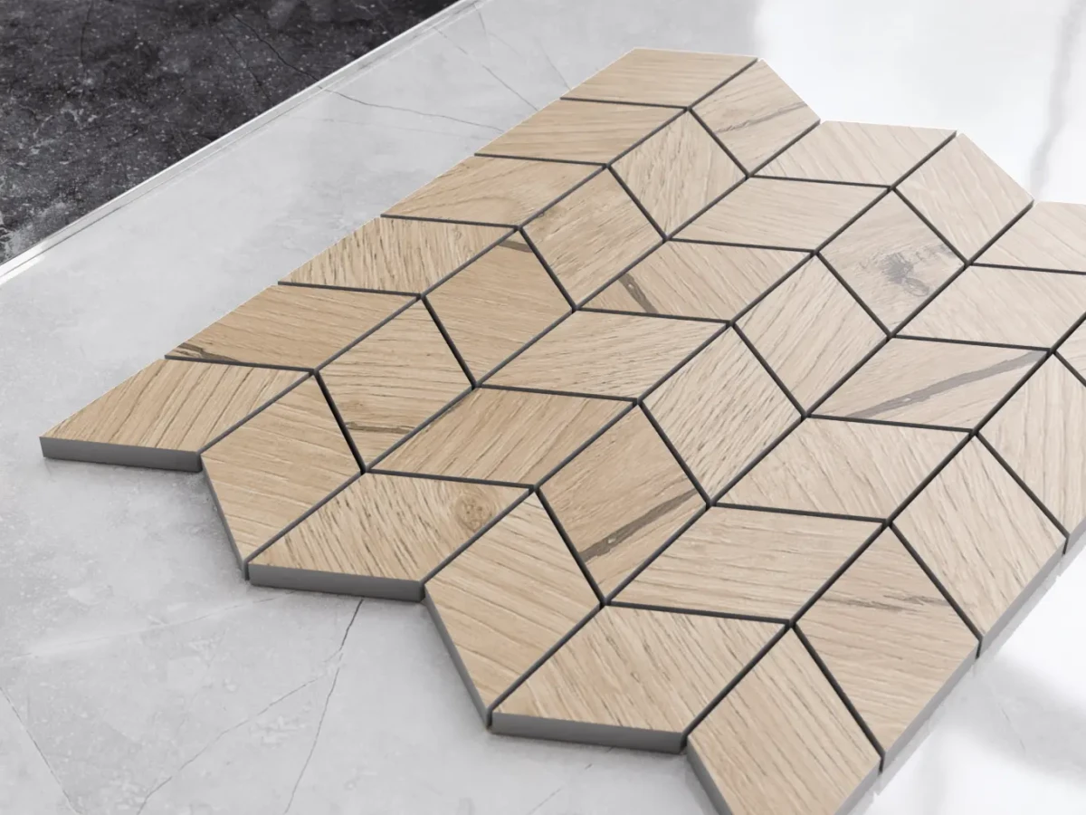 MOZAIKA GRESOWA CHEVRON ROMB BRAVE BEIGE MATOWA – dekoracyjne do wnętrz – Szklane Mozaiki