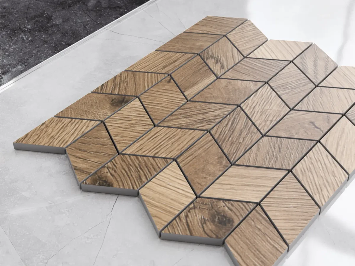 MOZAIKA GRESOWA CHEVRON ROMB TAIGA BROWN MATOWA – dekoracyjne do wnętrz – Szklane Mozaiki