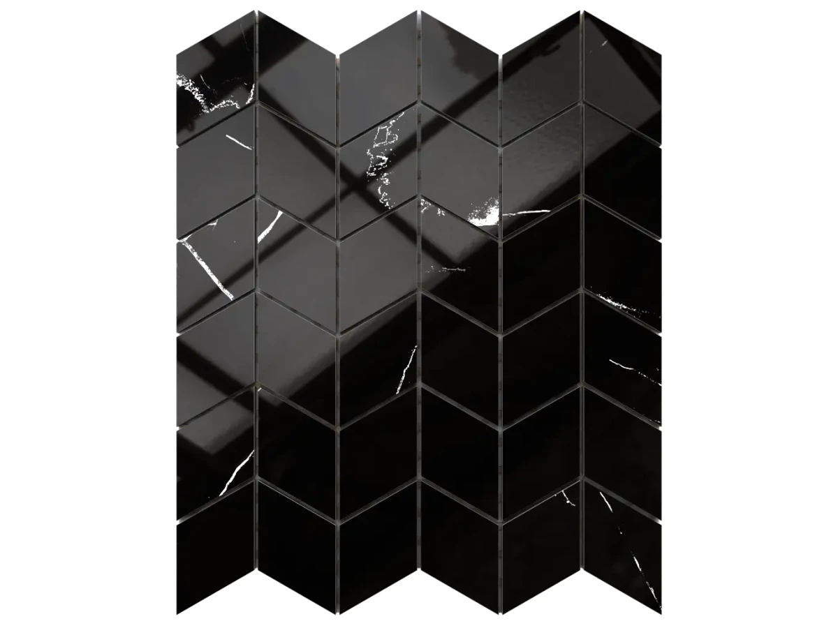 MOZAIKA GRESOWA CHEVRON ROMB SETINA MAWROS BLACK POLER – dekoracyjne do wnętrz – Szklane Mozaiki