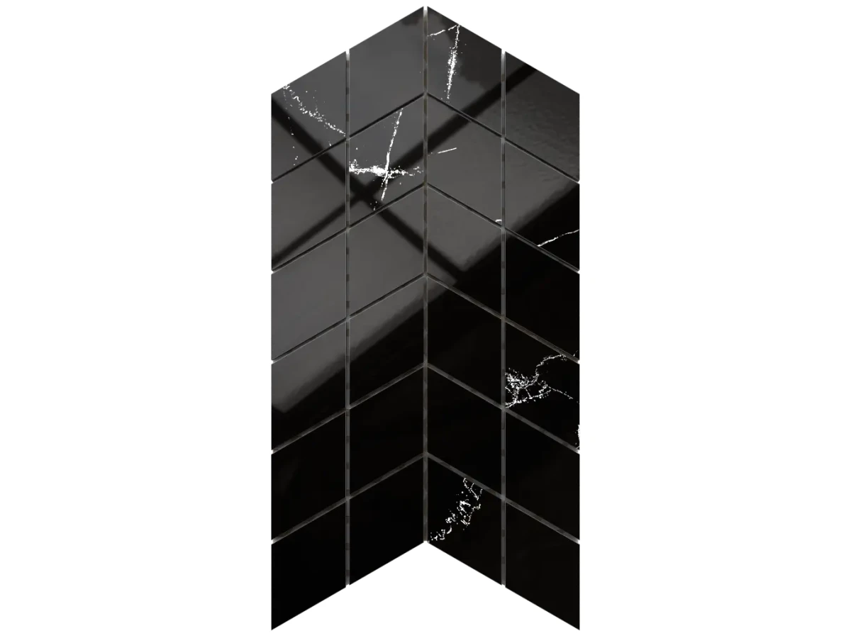 MOZAIKA GRESOWA DOUBLE CHEVRON SETINA MAWROS BLACK POLER – dekoracyjne do wnętrz – Szklane Mozaiki