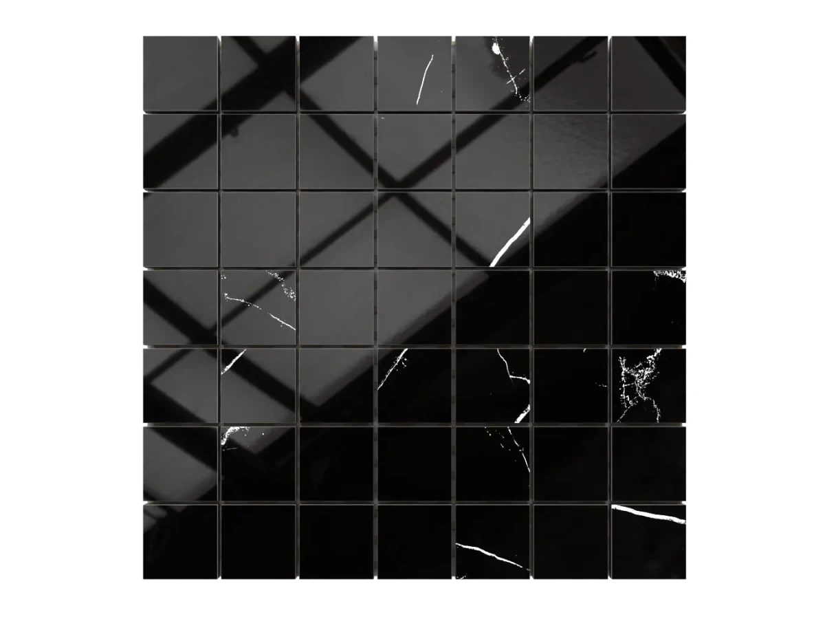 MOZAIKA GRESOWA SETINA MAWROS BLACK 29.2 x 29.2 cm kostka 4 cm – dekoracyjne do wnętrz – Szklane Mozaiki