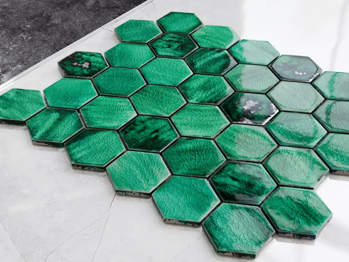 Mozaika ceramiczna Heksagon Mykonos Green zielony - szklanemozaiki.pl
