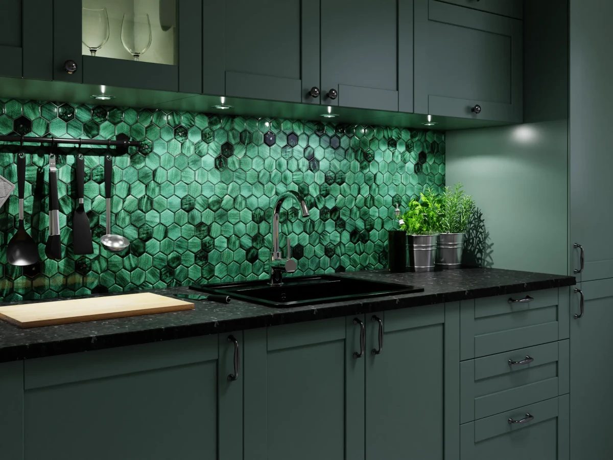 Mozaika ceramiczna Heksagon Mykonos Green zielony - szklanemozaiki.pl
