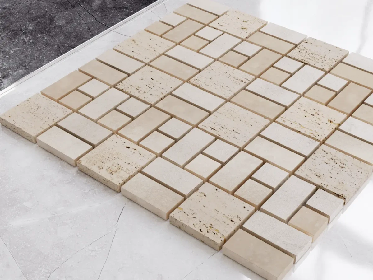 MOZAIKA Z KAMIENIA NATURALNEGO TRAVERTINE PATTERN – dekoracyjne do wnętrz – Szklane Mozaiki