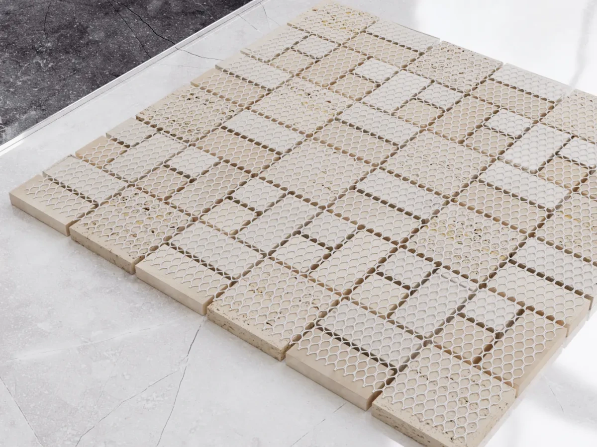 MOZAIKA Z KAMIENIA NATURALNEGO TRAVERTINE PATTERN – dekoracyjne do wnętrz – Szklane Mozaiki