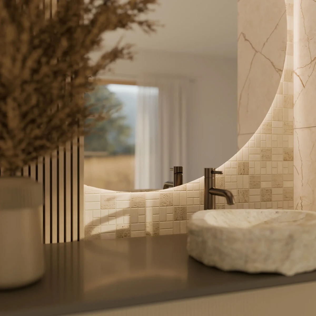 MOZAIKA Z KAMIENIA NATURALNEGO TRAVERTINE PATTERN – dekoracyjne do wnętrz – Szklane Mozaiki