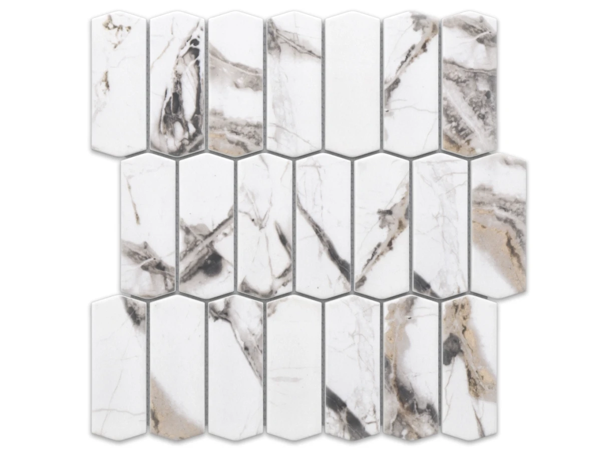 MOZAIKA SZKLANA HEKSAGON LONG SILK MARBLE – dekoracyjne do wnętrz – Szklane Mozaiki