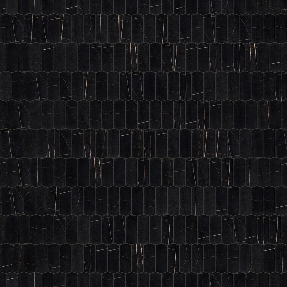 MOZAIKA SZKLANA HEKSAGON LONG SILK BLACK ZERO – dekoracyjne do wnętrz – Szklane Mozaiki