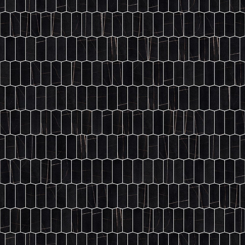MOZAIKA SZKLANA HEKSAGON LONG SILK BLACK ZERO – dekoracyjne do wnętrz – Szklane Mozaiki
