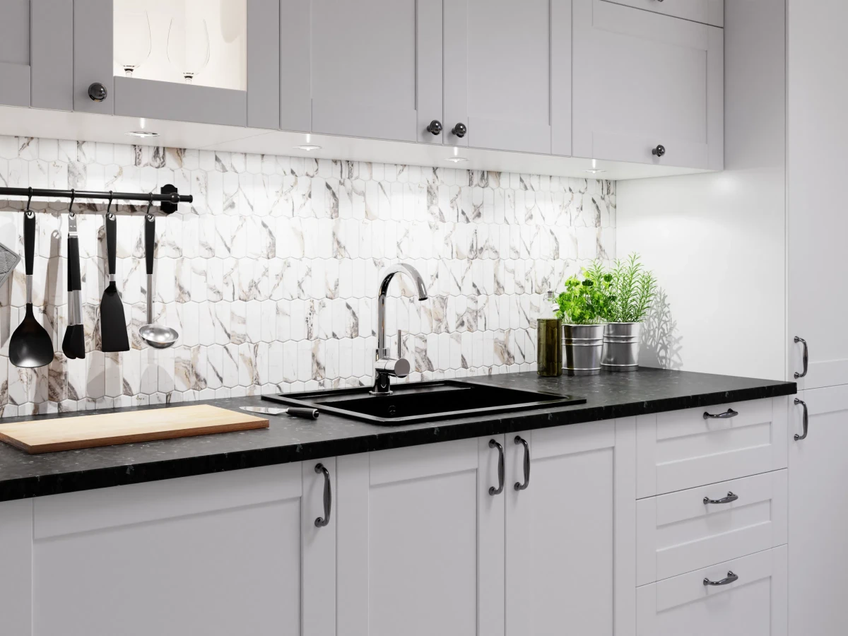 MOZAIKA SZKLANA HEKSAGON LONG SILK MARBLE – dekoracyjne do wnętrz – Szklane Mozaiki